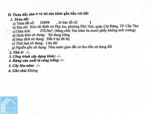 NỀN BIỆT THỰ 230M2 HIẾM CÓ ĐƯỜNG B9 KDC PHÚ AN - P. HƯNG PHÚ - TP. CẦN THƠ