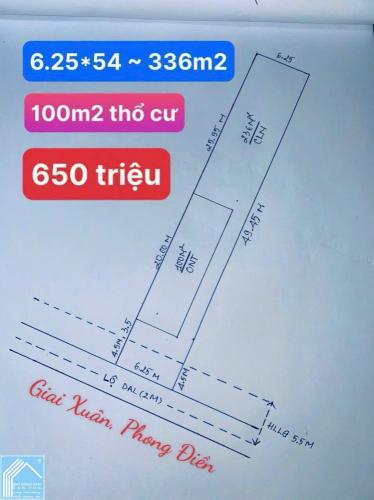 650tr - Nền Đẹp 336m2 Có 100 Thổ Cư, Cách Chợ Phong Điền 2,5km ~ 1,9tr/m2 