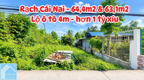Bán 2 nền rạch cái nai cách ql1a 500m, đh tây đô 1km, p.cái răng - 1 tỷ 1xx triệu/nền