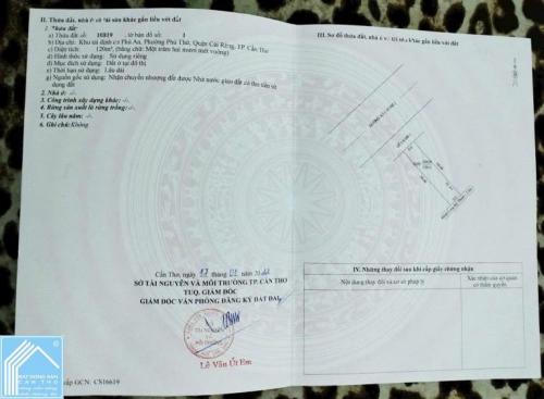 BÁN NỀN 120M² ĐƯỜNG A3 KDC PHÚ AN, PHƯỜNG HƯNG PHÚ, TP. CẦN THƠ