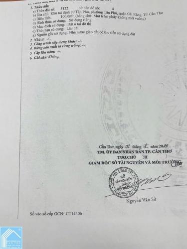 BÁN NỀN 15 ĐƯỜNG B9 KDC TÂN PHÚ, CÁI RĂNG, CẦN THƠ.