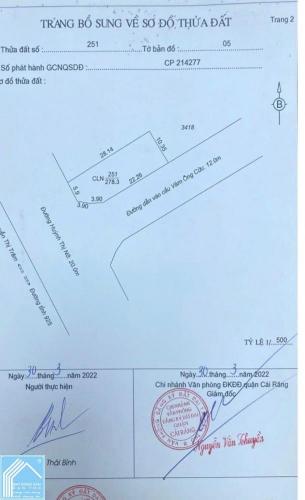  Bán nền 2 mặt tiền đường Huỳnh Thị Nở _ Phường Cái Răng _ TP Cần Thơ