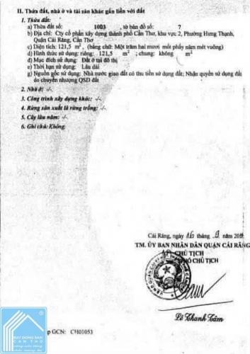 BÁN NỀN D-31 ĐƯỜNG SỐ 3 KDC XÂY DỰNG P. HƯNG THẠNH, Q. CÁI RĂNG, TP CẦN THƠ.