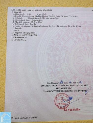 BÁN NỀN ĐƯỜNG B9 KHU TÂN PHÚ - P. HƯNG PHÚ (P. TÂN PHÚ CŨ) - CẦN THƠ- GIÁ 1 TỶ 850 TRIỆU