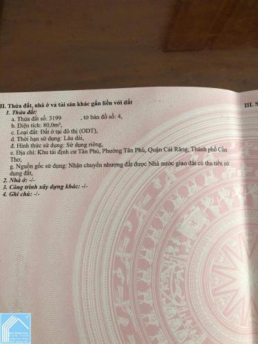 BÁN NỀN HẺM HÔNG 4M ĐƯỜNG A3 KDC TÂN PHÚ, P. HƯNG PHÚ, TPCT