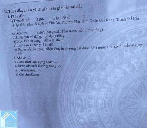 BÁN NỀN KẾ GÓC ĐẸP, ĐƯỜNG B4, KHU DÂN CƯ PHÚ AN, CÁI RĂNG, TP. CẦN THƠ (NC)