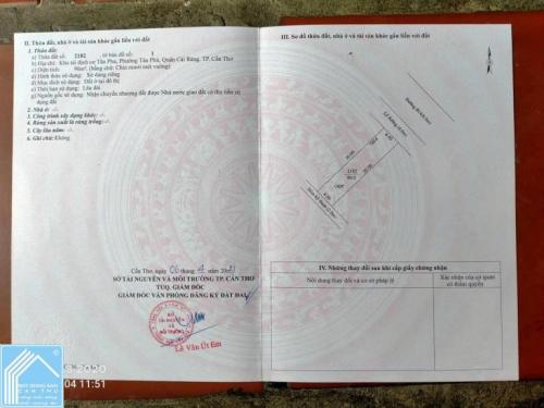 BÁN NỀN SỔ HỒNG ĐÔNG BẮC ĐƯỜNG B14 KDC TÂN PHÚ, CÁI RĂNG, CẦN THƠ