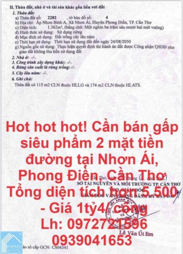 Hot hot hot! Cần bán gấp siêu phẩm 2 mặt tiền đường tại Nhơn Ái, Phong Điền, Cần Thơ